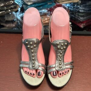 Onex Silver Studded Sandals T-Strap Elegance